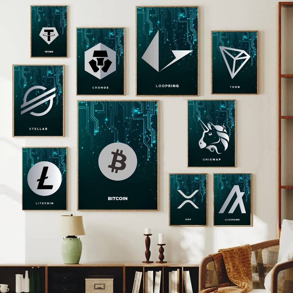 Tech Office Wall Decor - Plakat z symbolem kryptowalut, obraz z