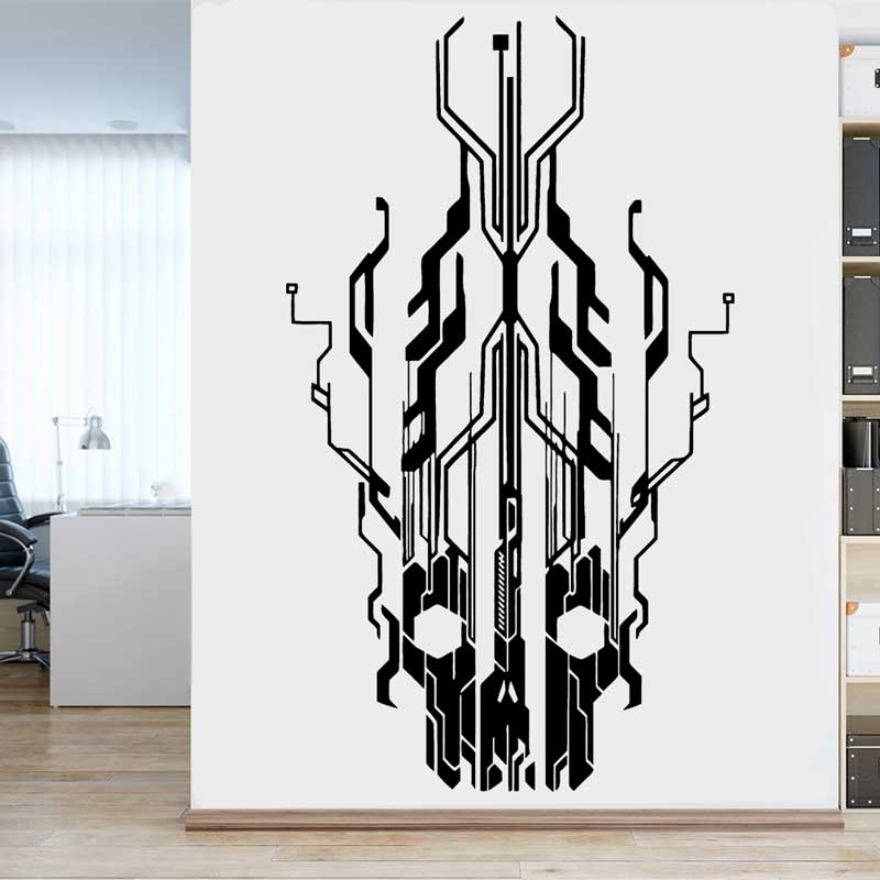 Tech Office Wall Decor - Chip Circuit Tech Skull Winylowa naklejka