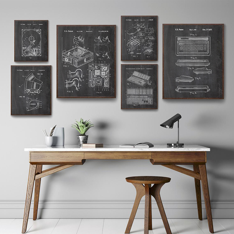 Tech Office Wall Decor - 6 szt. Zestaw vintage'owych plakatów z