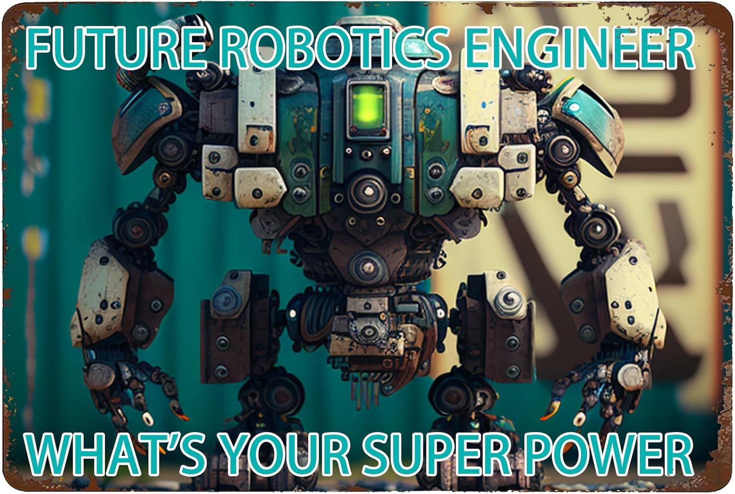 Tech Office Wall Decor - Znak Metalowy dla Inżyniera Robotyki -