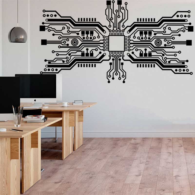 Tech Office Wall Decor - Naklejka ścienna z obwodami drukowanymi technologia