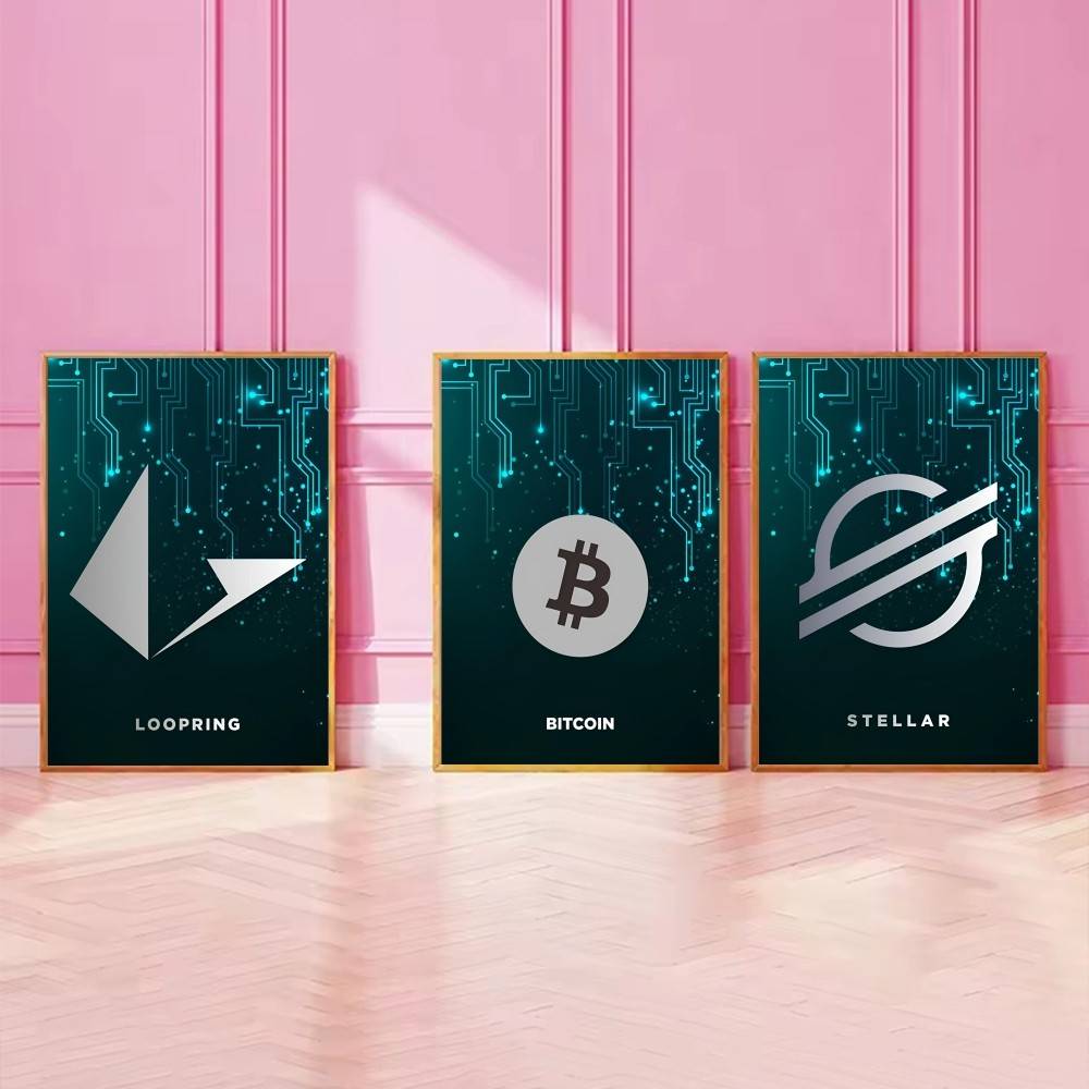 Plakat z symbolem kryptowalut, – Tech Office Wall Decor recenzja i cena