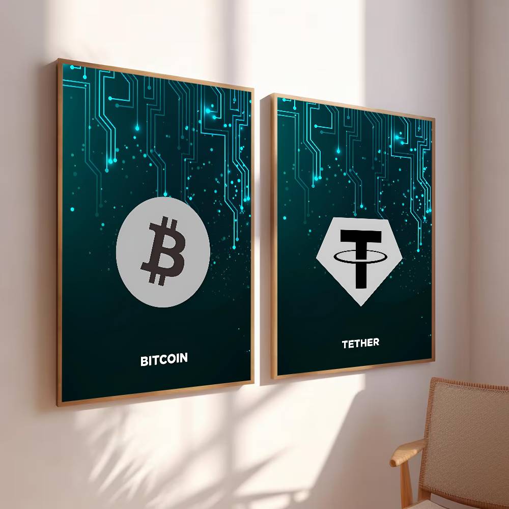 Plakat z symbolem kryptowalut, – Tech Office Wall Decor recenzja i cena