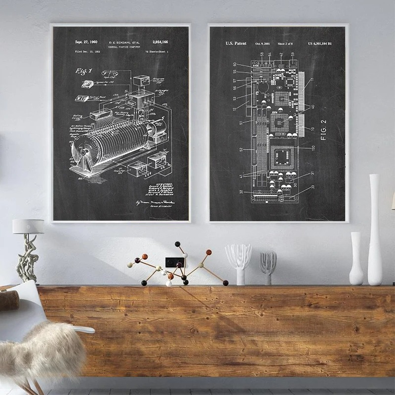 6 szt. Zestaw vintage'owych pl – Tech Office Wall Decor recenzja i cena